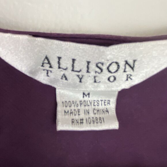 Allison Taylor Womens Satin Look Dressy Purple Flutter Short Sleeve Top Size M - Picture 5 of 5